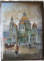 Федоскинская лаковая миниатюра, Ларец Церковь Рождества Богородицы в Елохове, г. Москва, 2002г.