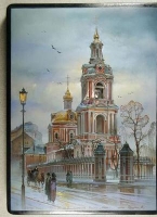Федоскинская лаковая миниатюра, Ларец Церковь Великомученика Никиты, г. Москва, 2002г.